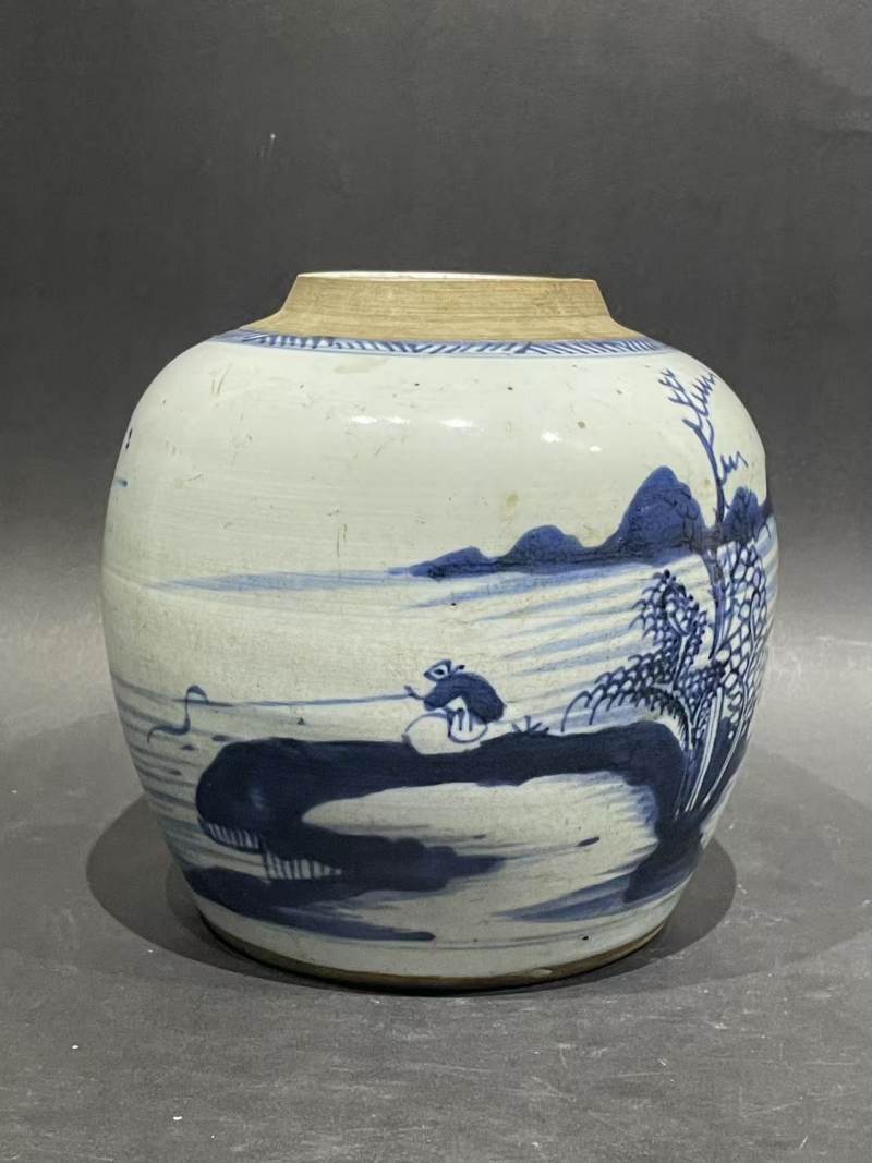 清青花山水纹罐 - 图4