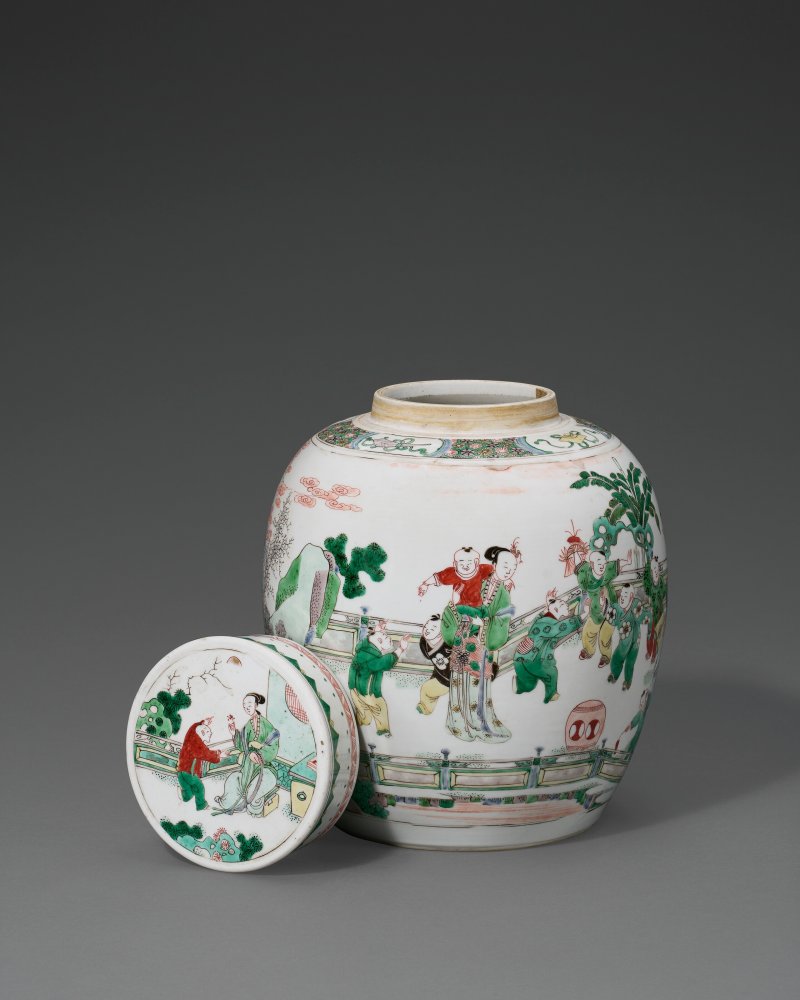 清康熙 五彩仕女嬰戲圖蓋罐  KANGXI PERIOD (1662-1722) - 图5