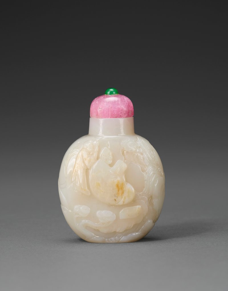 1740-1850年 蘇作白玉帶皮高士圖鼻煙壺  SUZHOU, 1740-1850 - 图2