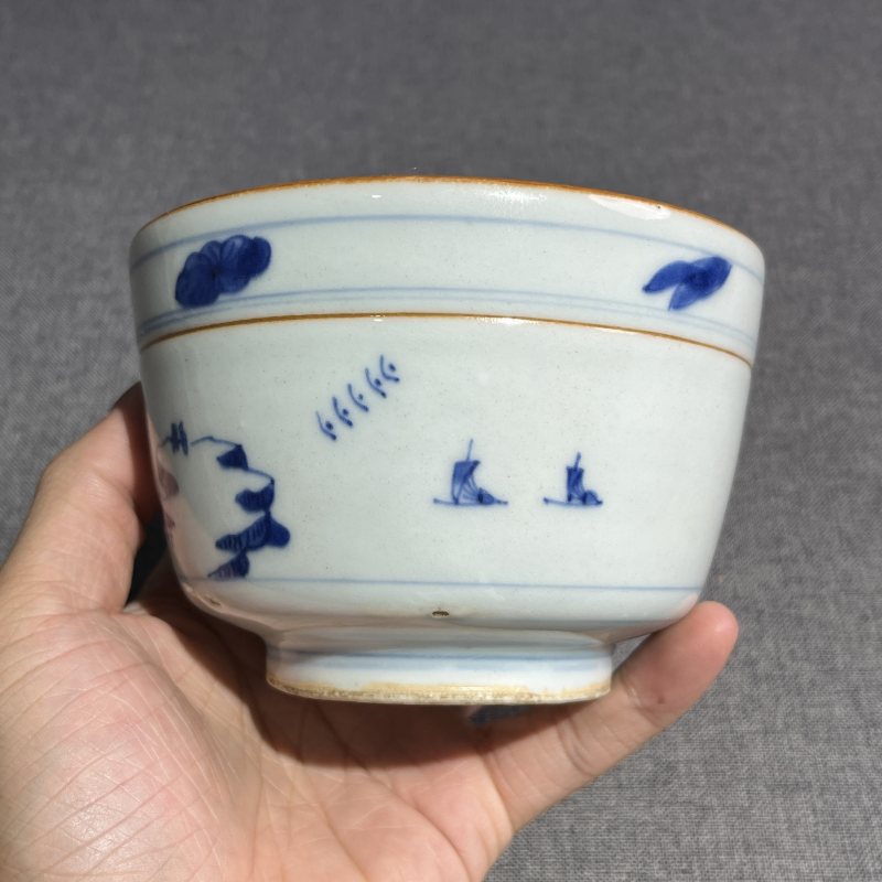 明晚期青花风景筒式炉 - 图4