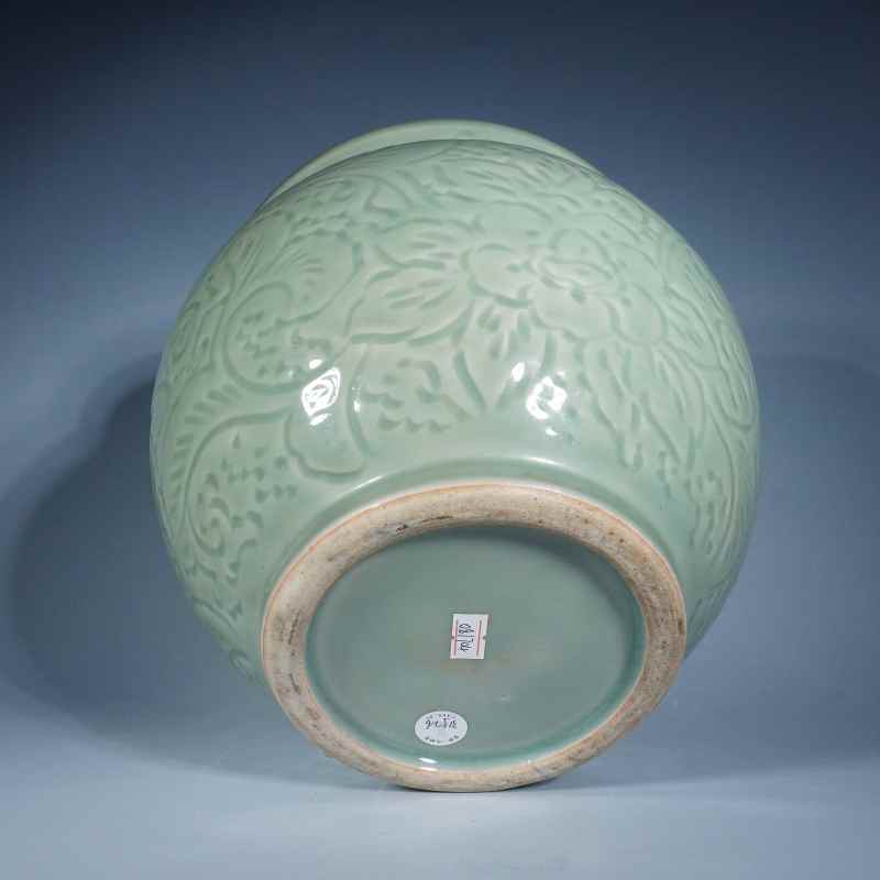 清豆青釉暗刻卷缸 - 图3