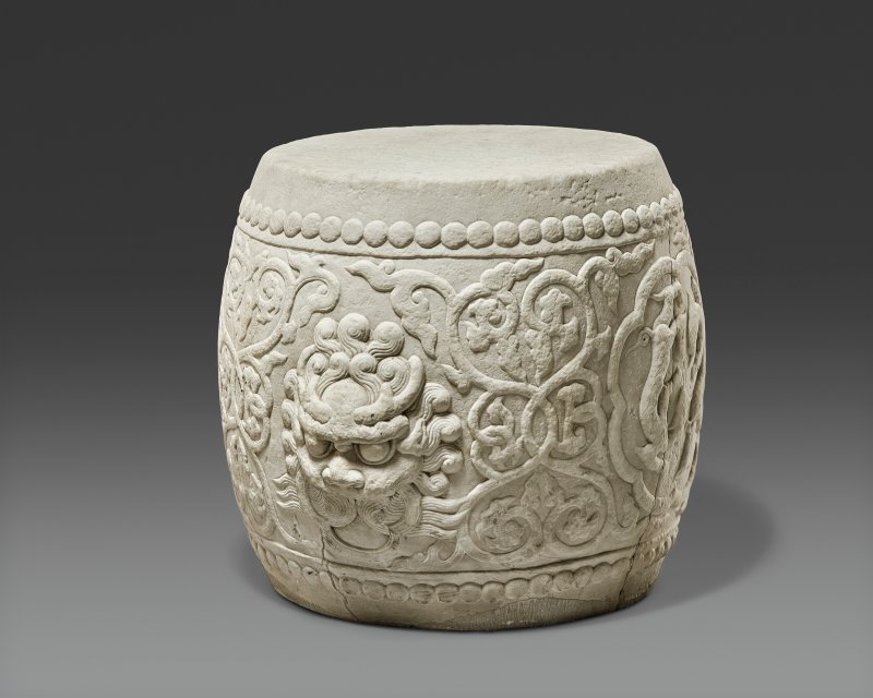 十七世紀 漢白玉雕鋪首啣環耳鼓墩一對  17TH CENTURY - 图1