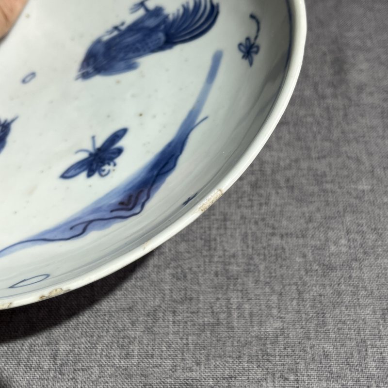 明天启青花斗鸡图盘 - 图9