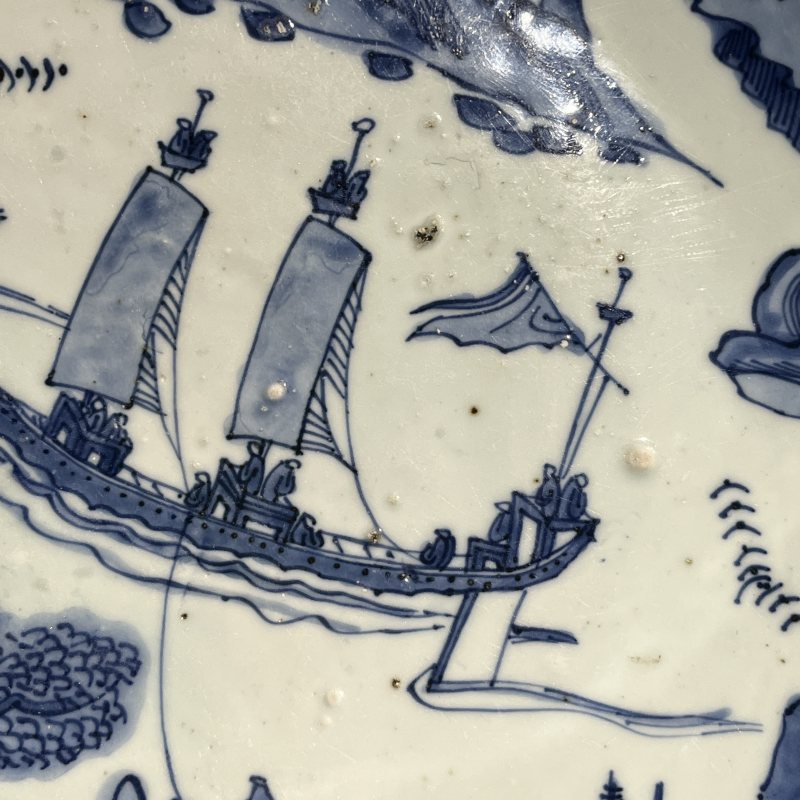 明晚期青花山水人物大盘 - 图14