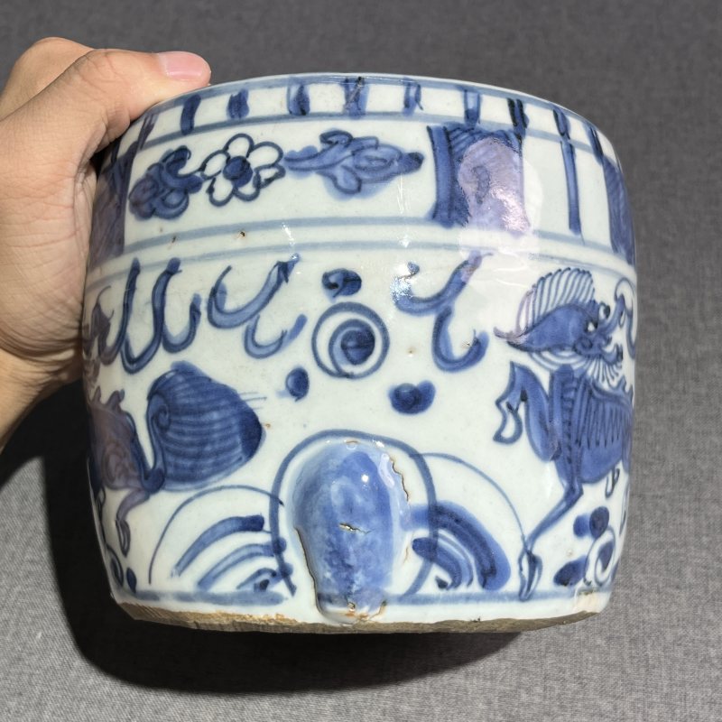 明崇祯青花海兽纹莲子罐 - 图5