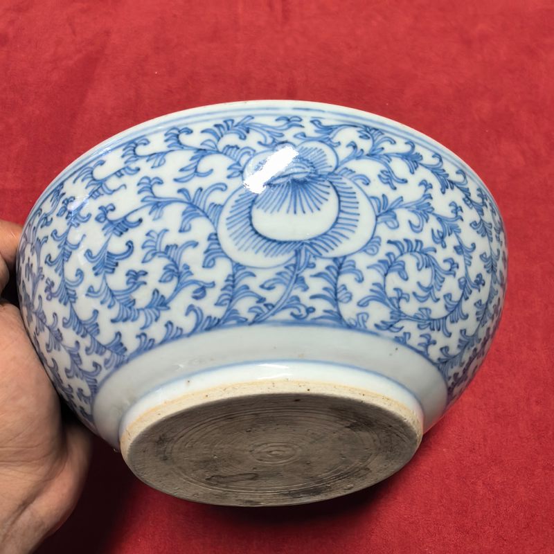 清中期 青花缠枝花卉纹药钵，药杵一组 - 图7