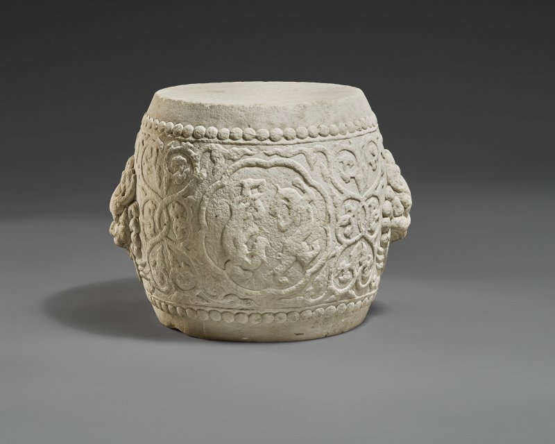 十七世紀 漢白玉雕鋪首啣環耳鼓墩一對  17TH CENTURY - 图2