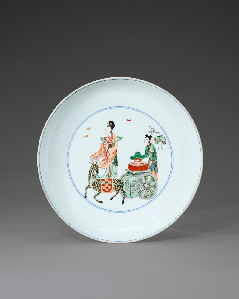 清康熙 五彩麻姑獻壽圖盤  KANGXI PERIOD (1662-1722)