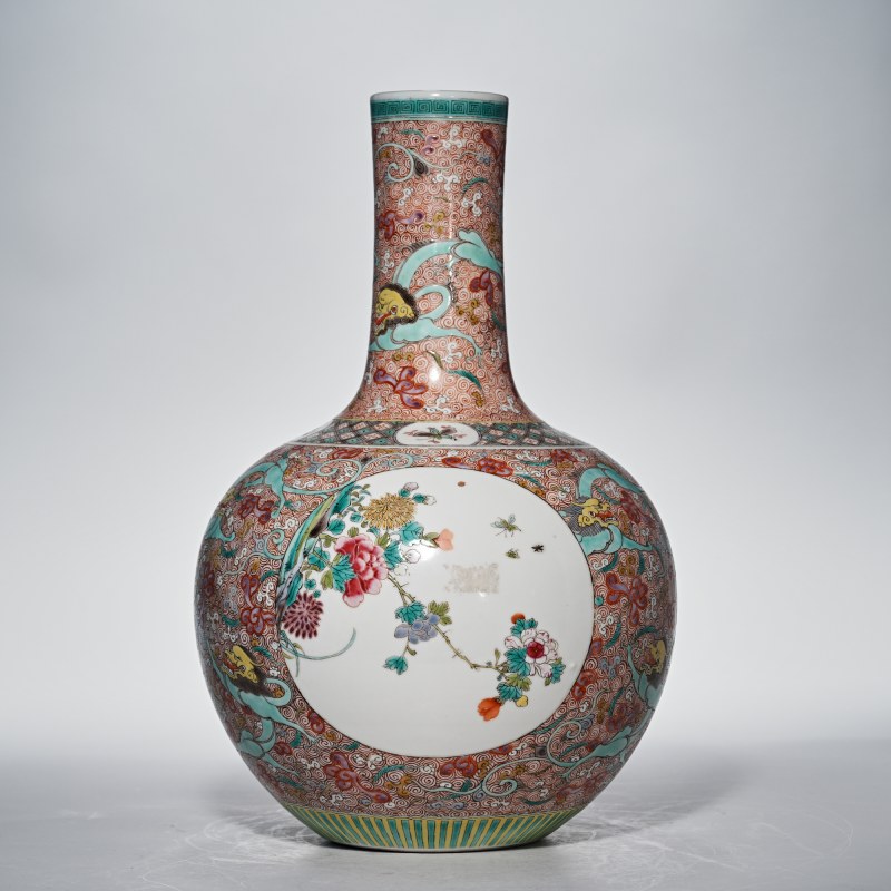 民国 粉彩龙穿花开窗花鸟纹瓶 - 图3