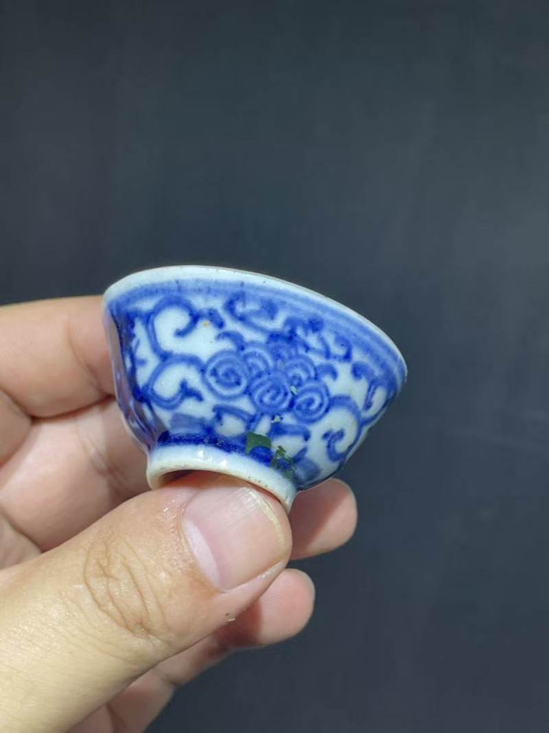 清中期青花缠枝喜字纹杯3只 - 图6