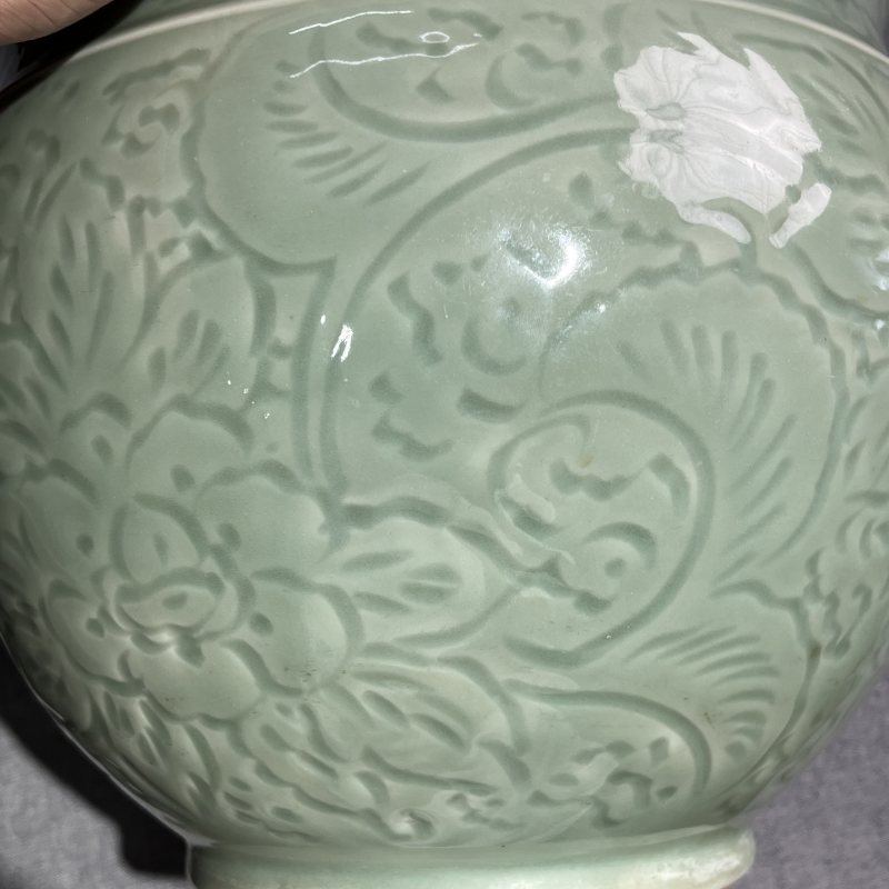 清豆青釉暗刻卷缸 - 图6