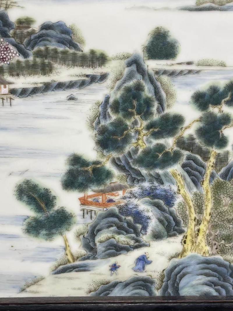 清末民初粉彩山水人物挂屏 - 图4