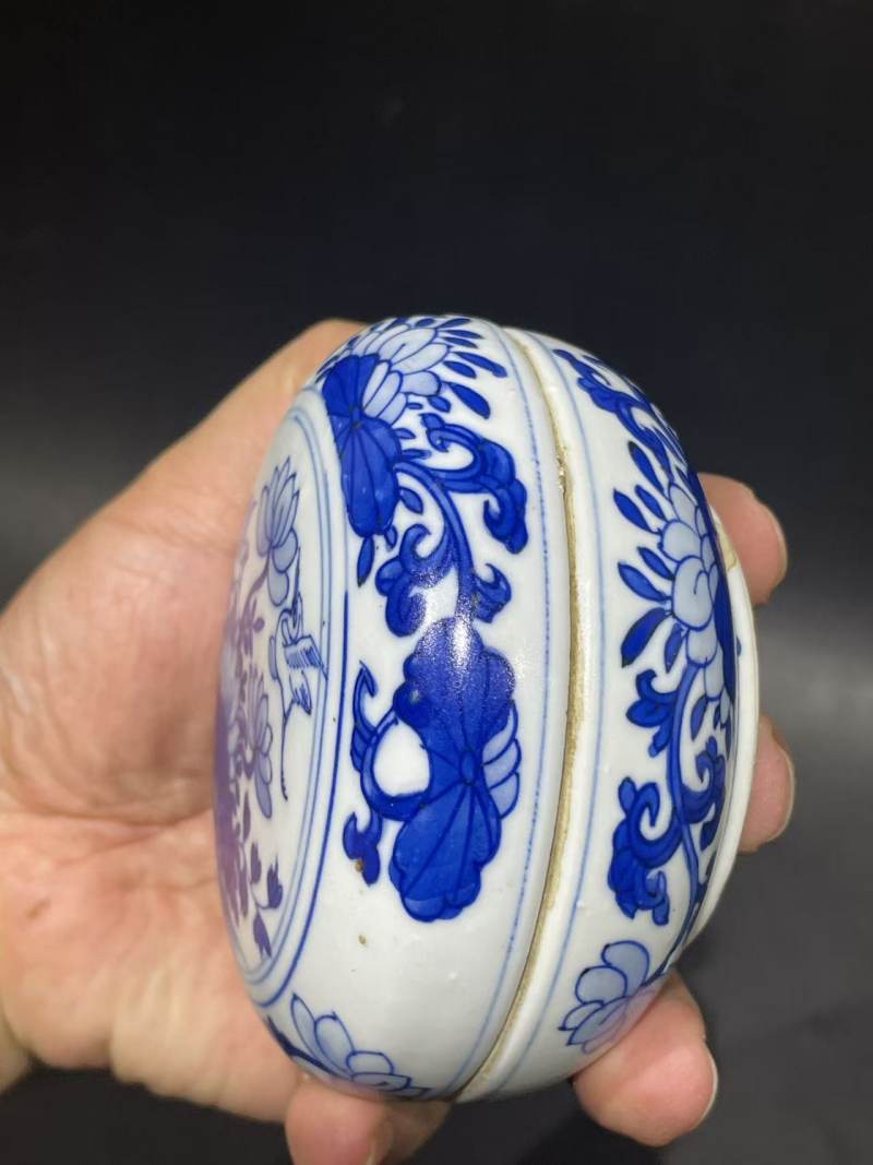 清康熙青花一路莲科印泥盒 - 图4