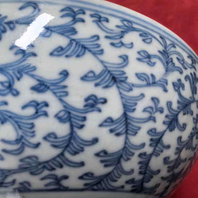 清中期 青花缠枝花卉纹药钵，药杵一组 - 图9