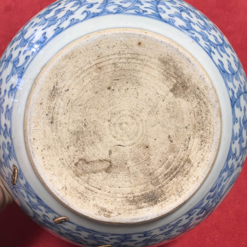 清中期 青花缠枝花卉纹药钵，药杵一组 - 图10