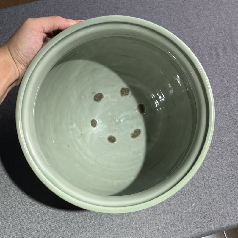 清豆青釉暗刻卷缸 - 图8