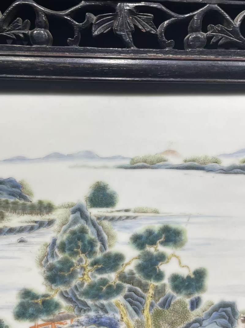 清末民初粉彩山水人物挂屏 - 图7