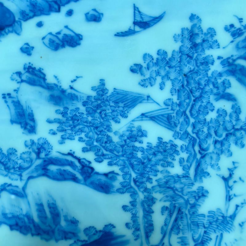 清中期 青花山水人物图四方瓶 - 图13