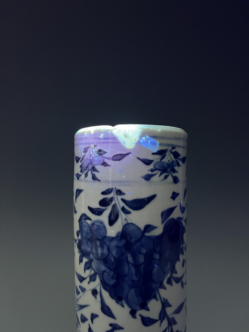 清晚 青花细路花鸟纹桶瓶 - 图7