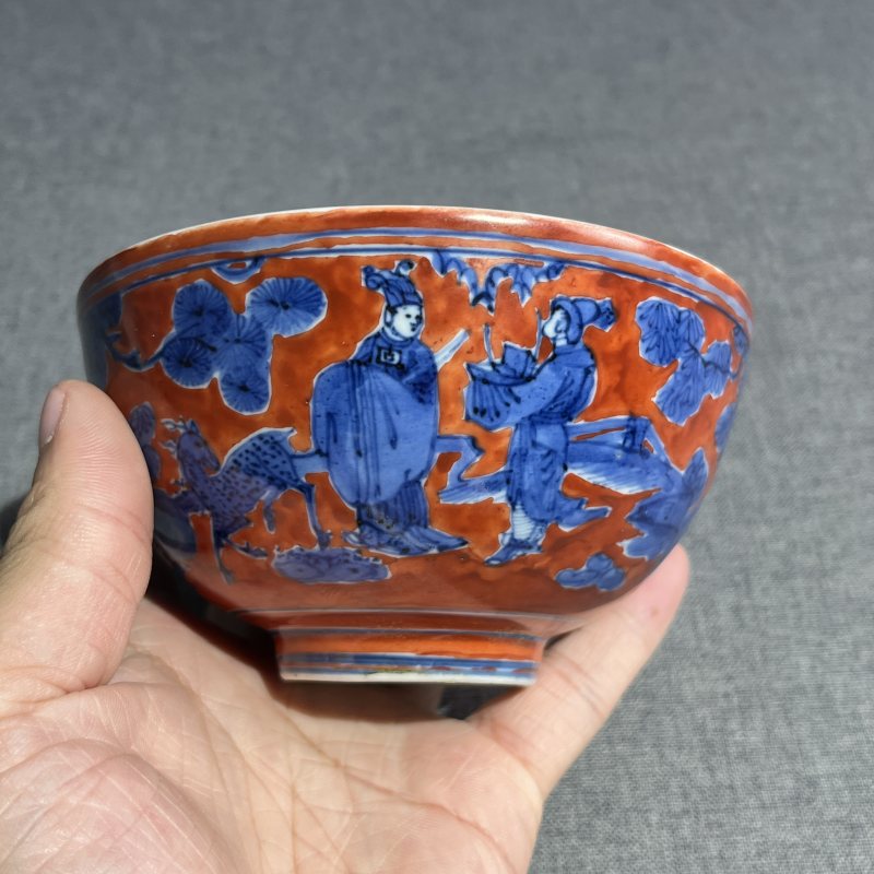 明嘉靖青花矾红人物故事碗 - 图6
