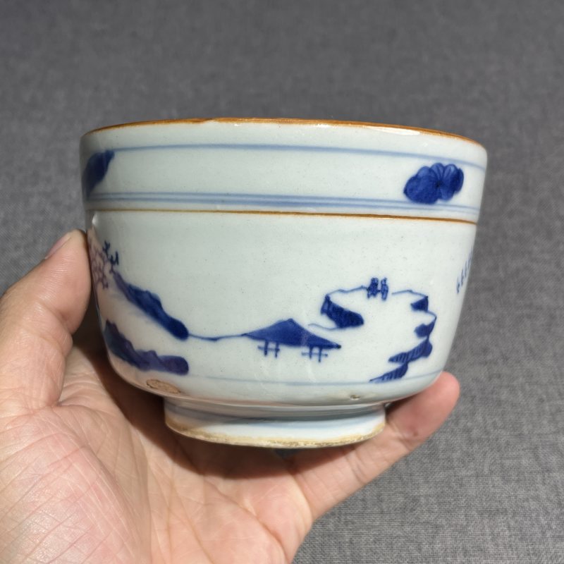 明晚期青花风景筒式炉 - 图5