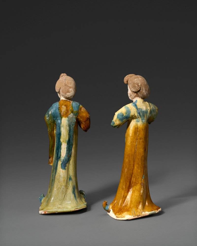 唐 三彩加藍仕女俑兩件  TANG DYNASTY (AD 618-907) - 图2