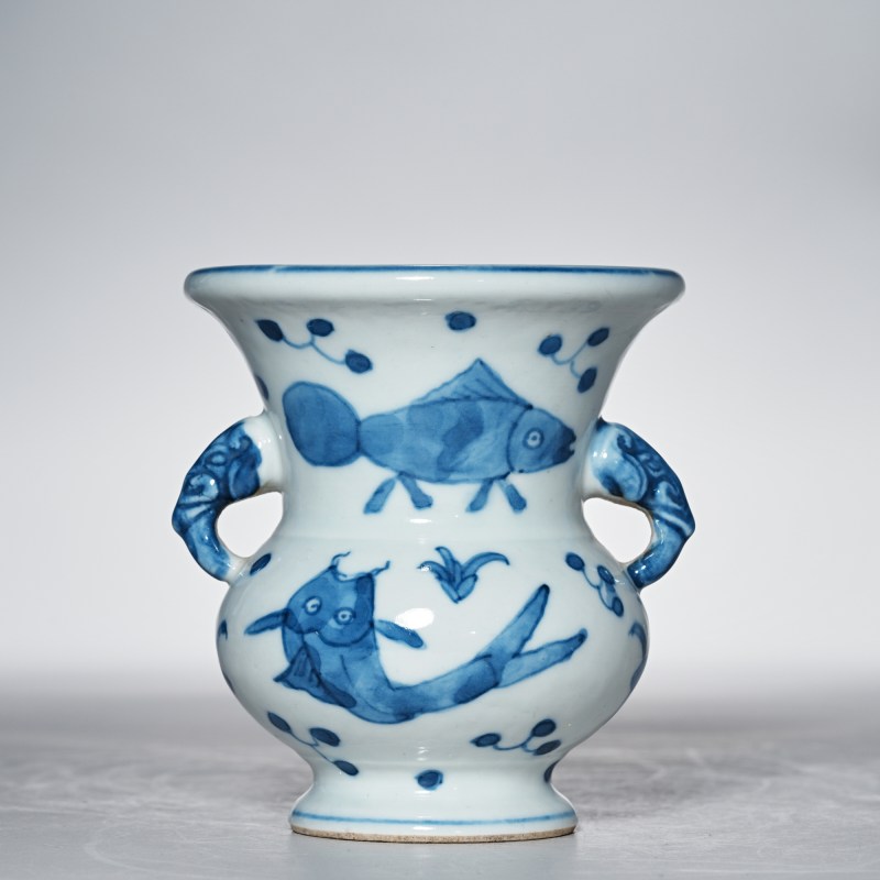 清晚期 青花鱼藻纹花囊 - 图1