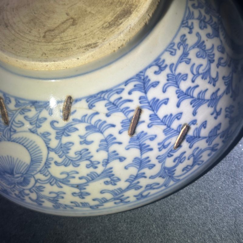 清中期 青花缠枝花卉纹药钵，药杵一组 - 图16