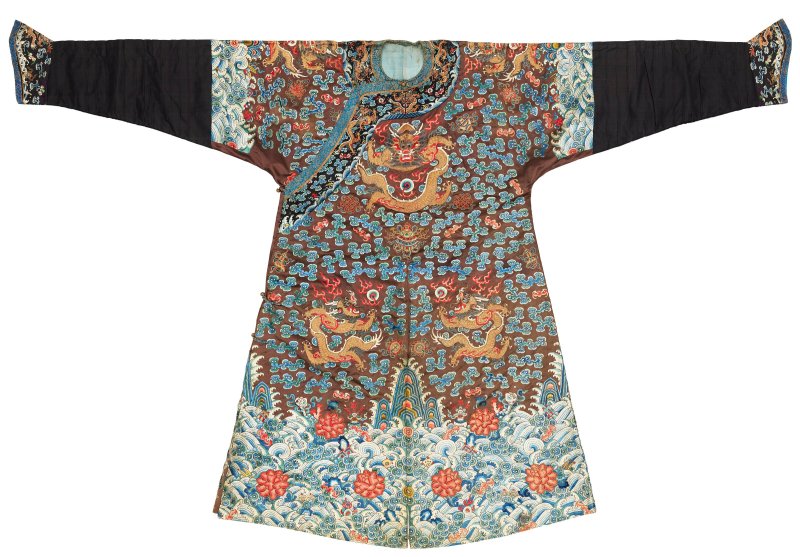 清光緒 醬地繡金龍紋蟒袍  GUANGXU PERIOD (1875-1908) - 图1