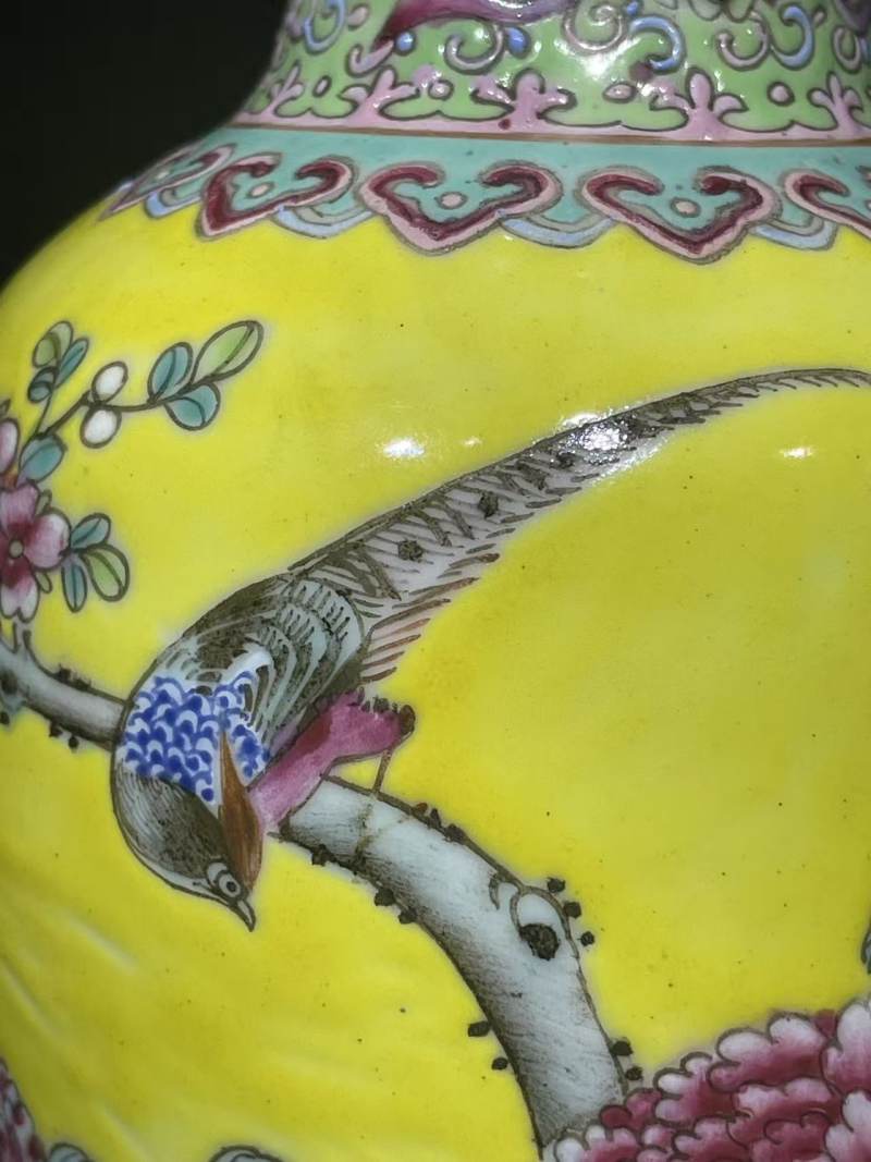 民国黄帝粉彩花鸟瓶 - 图9