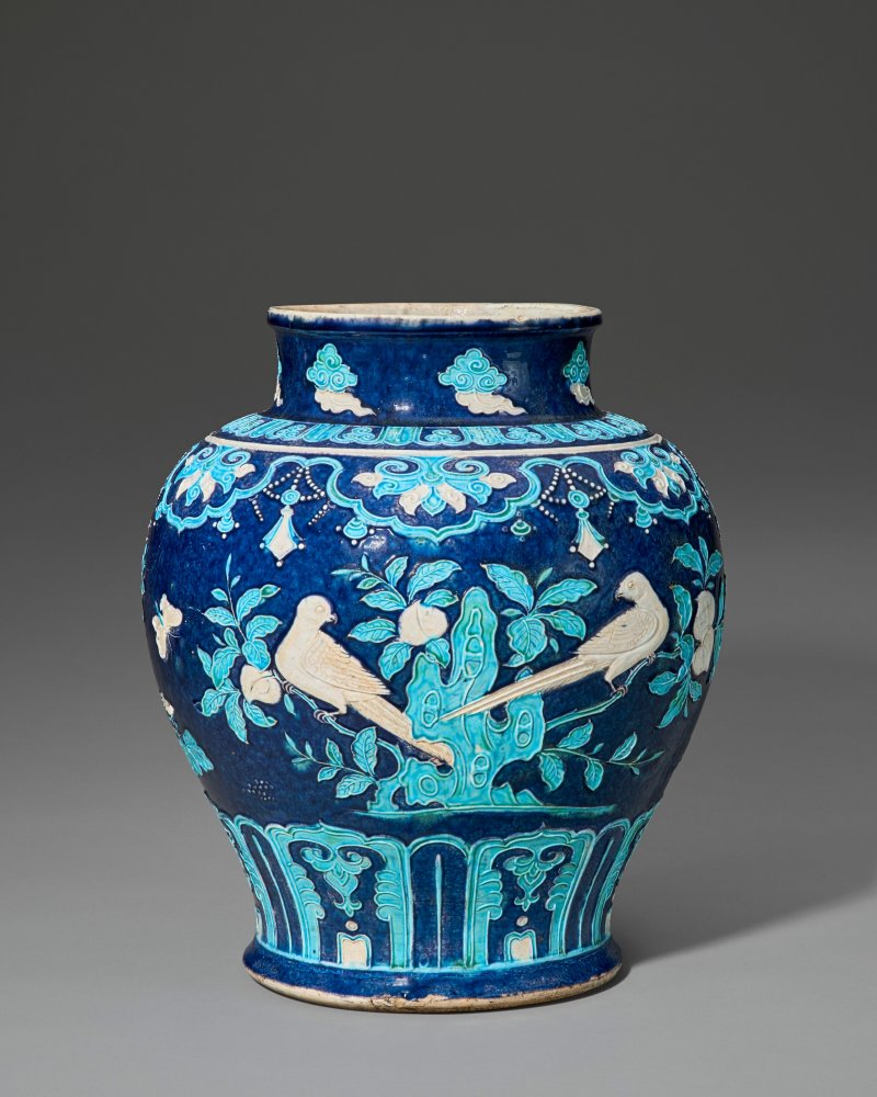 明 琺璍壽石花鳥紋大罐  MING DYNASTY (1368-1644) - 图1