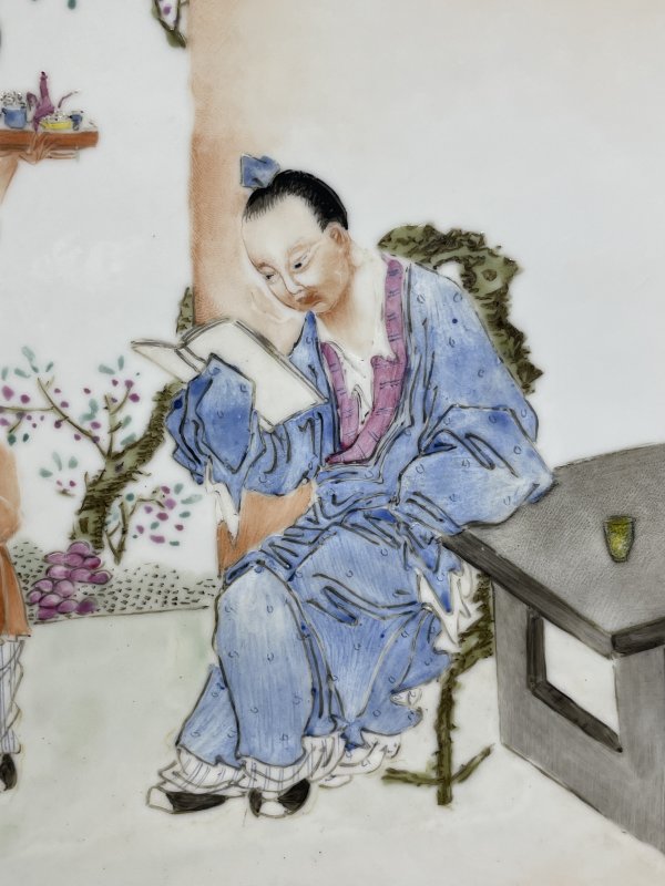 民国 粉彩人物诗文瓷板 - 图3