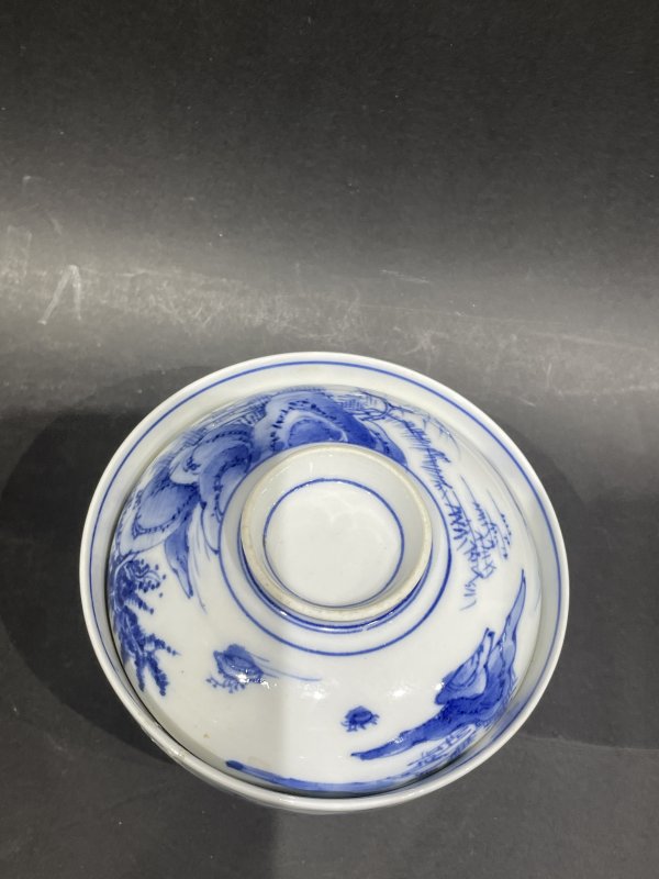 老青花粉彩盖碗 杯四件一组 - 图7