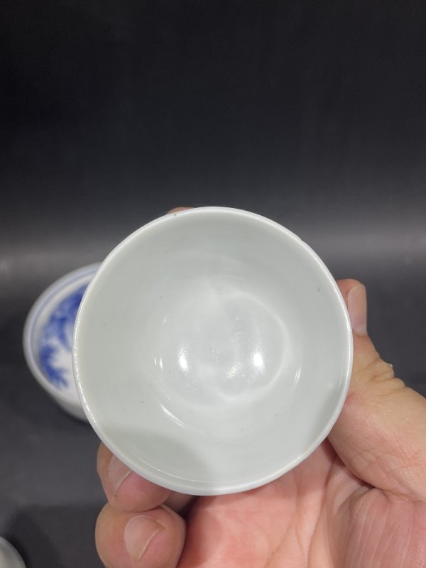 老青花粉彩盖碗 杯四件一组 - 图9