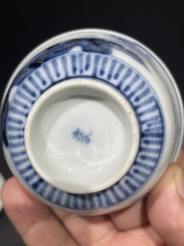 老青花粉彩盖碗 杯四件一组 - 图13