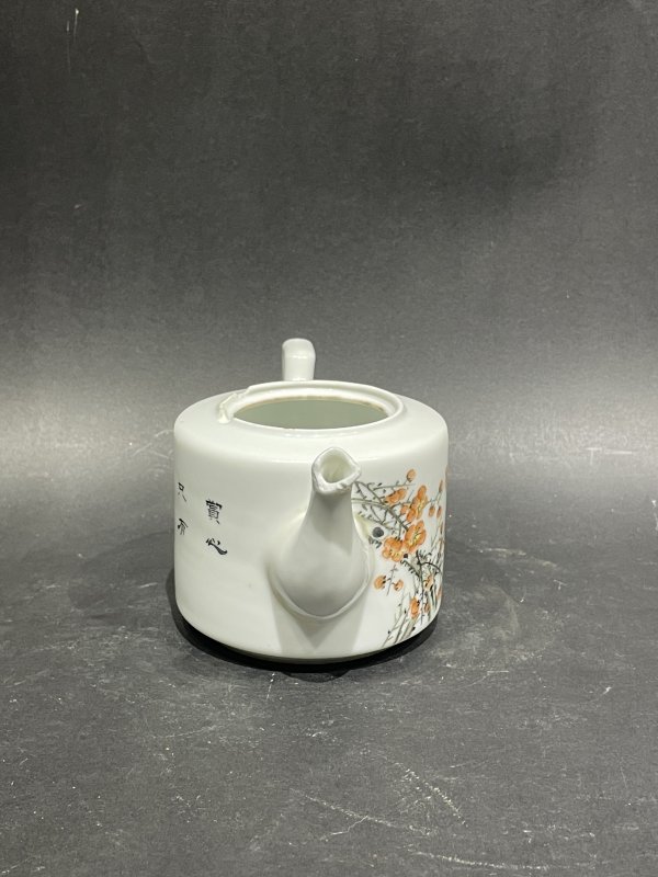 民国 粉彩花卉诗文茶壶 - 图4