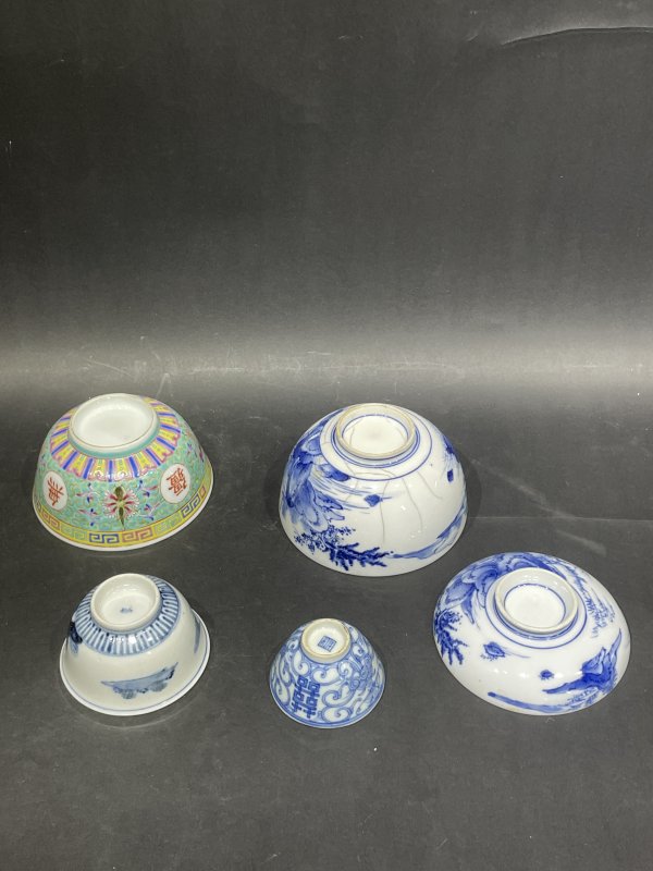 老青花粉彩盖碗 杯四件一组 - 图2