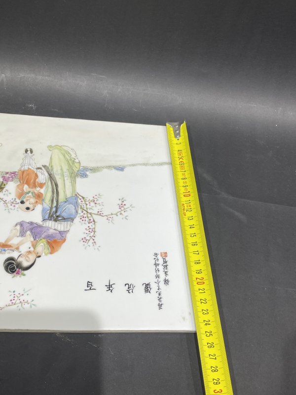 民国 粉彩人物诗文瓷板 - 图15