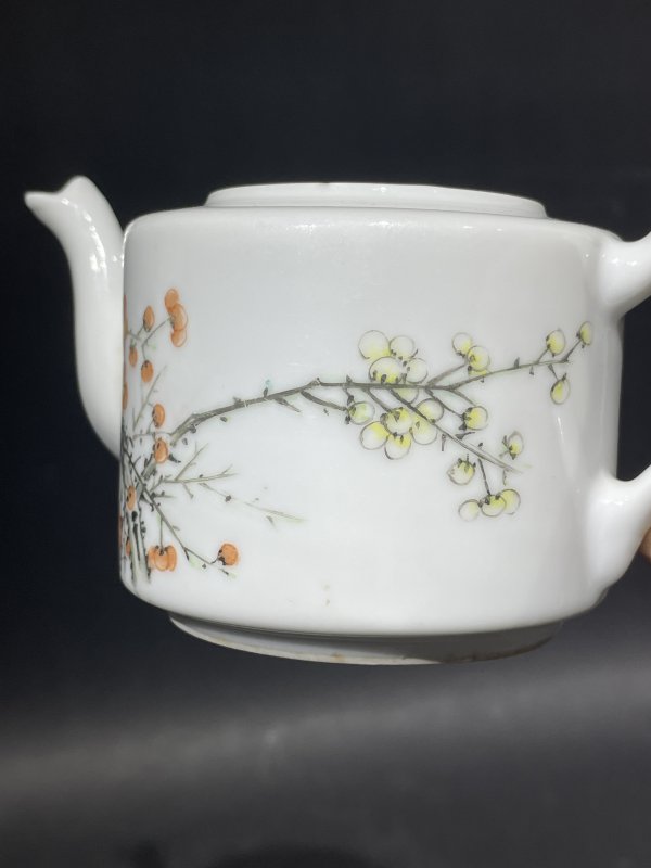 民国 粉彩花卉诗文茶壶 - 图7