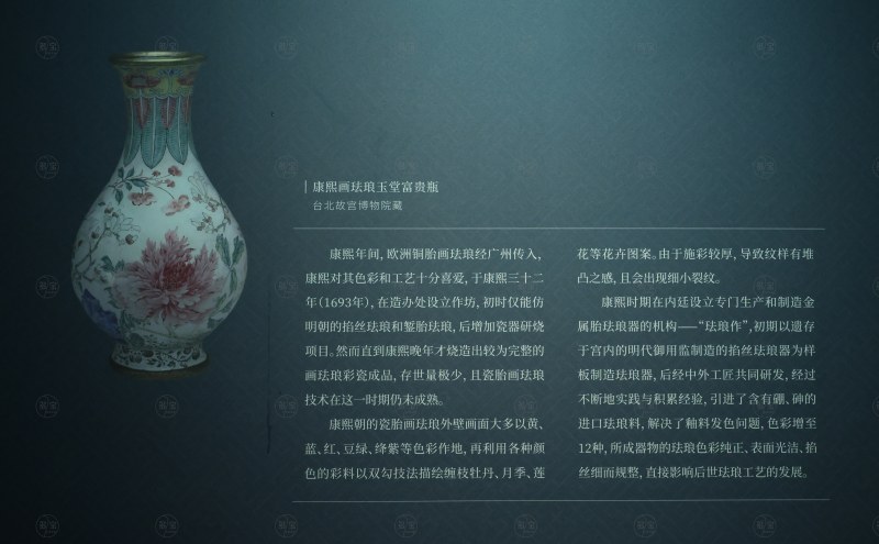 康熙画珐琅玉堂富贵瓶 - 图1