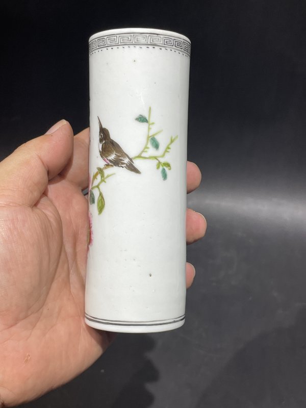 民国 粉彩花鸟诗文香筒 - 图6