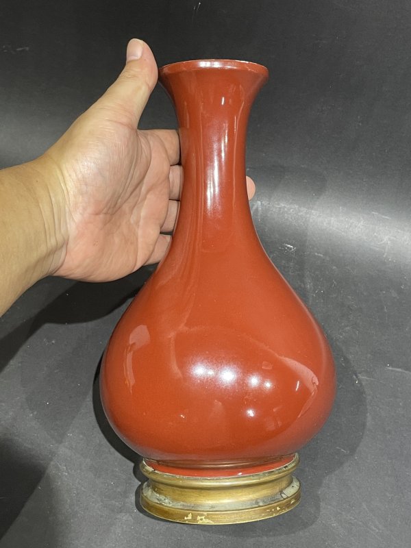 清雍正 胭脂红釉瓶 - 图4