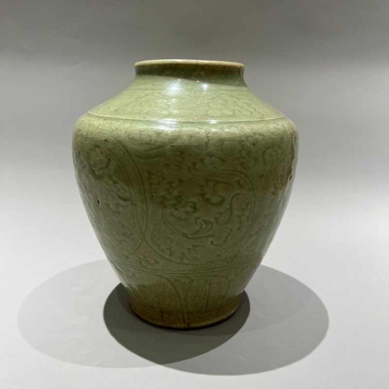 明代 龙泉青釉刻花罐 - 图4