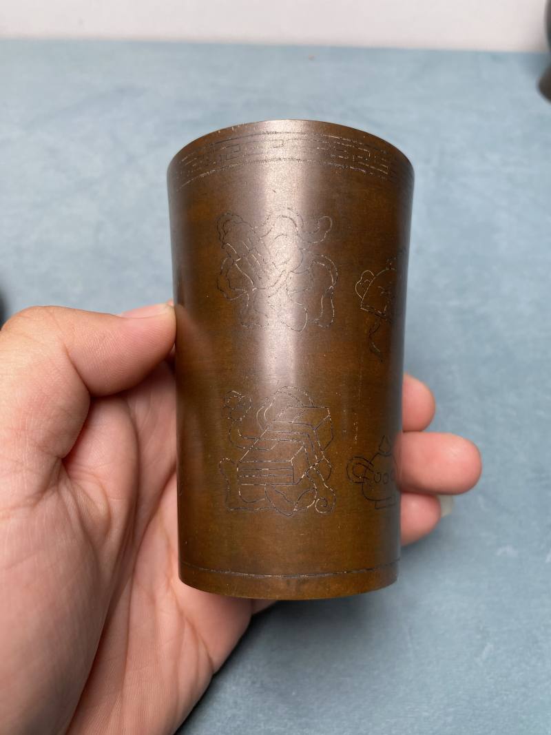 清 “石叟”款铜错银丝文房器一组六件 - 图28