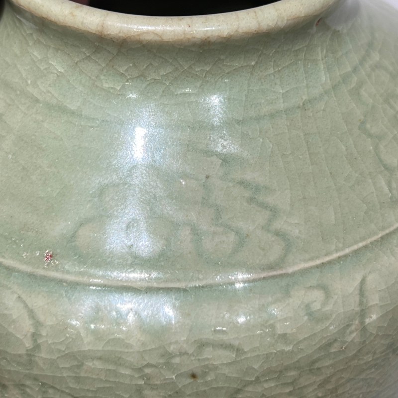 明代 龙泉青釉刻花罐 - 图7