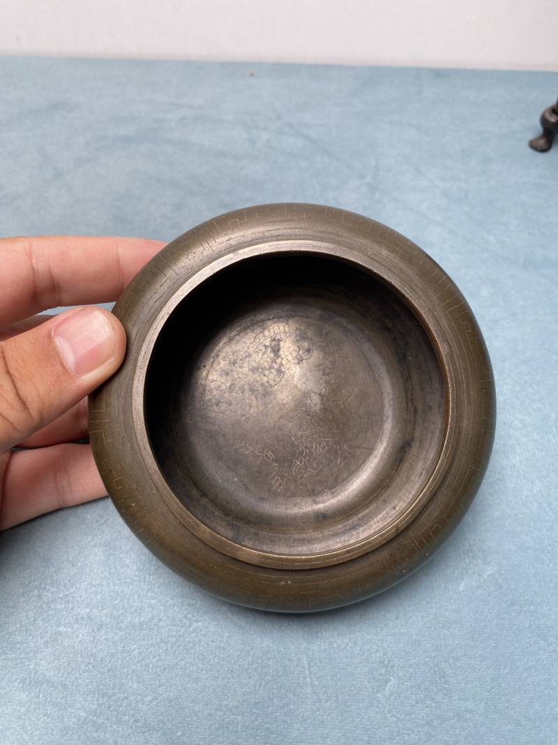 清 “石叟”款铜错银丝文房器一组六件 - 图42
