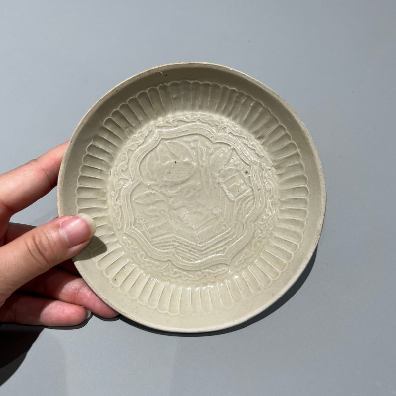 明代 白釉印花洗一对 - 图11