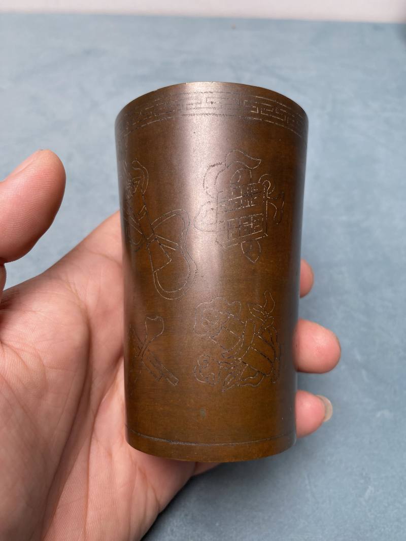清 “石叟”款铜错银丝文房器一组六件 - 图29