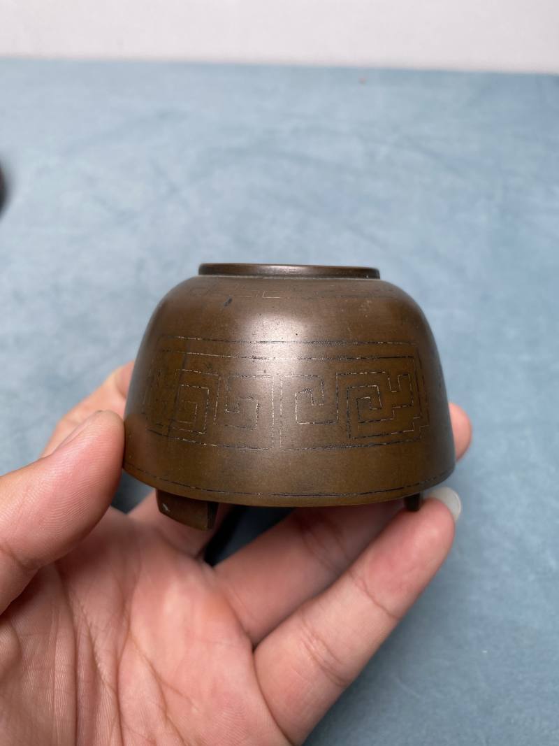 清 “石叟”款铜错银丝文房器一组六件 - 图23