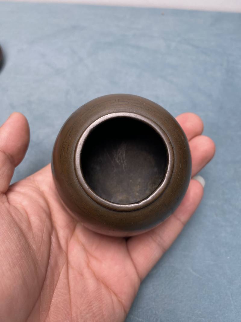 清 “石叟”款铜错银丝文房器一组六件 - 图24